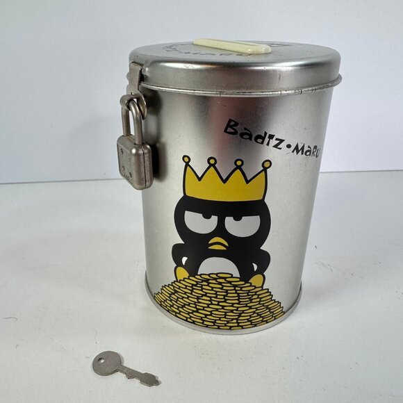 Vintage Sanrio Silver Coin Bank w/ Lock & Key Badtz-Maru Hana-Maru Vintage Sanrio Silver Coin Bank w/ Lock & Key Badtz-Maru Hana-Maru